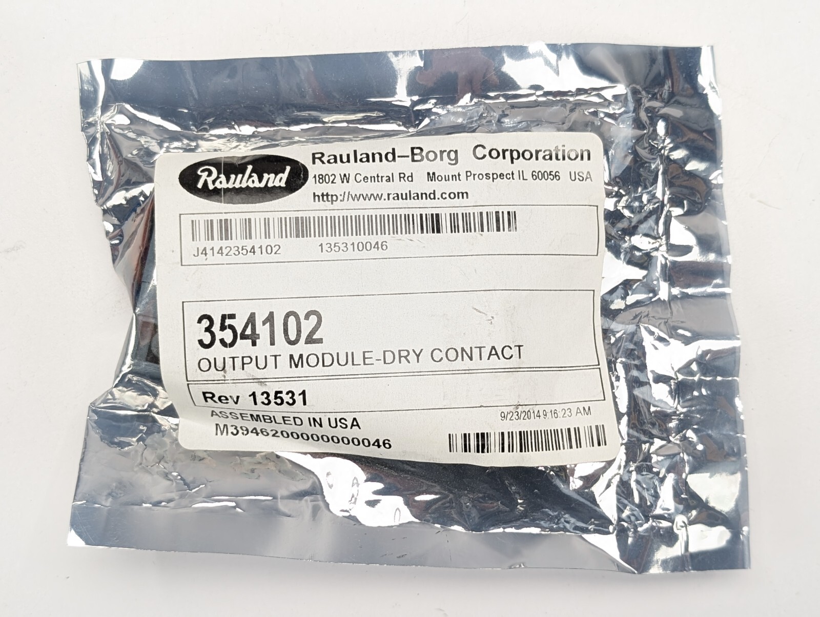 RAULAND 354102 Responder 5 Output Module - Dry Contact Rev 13531