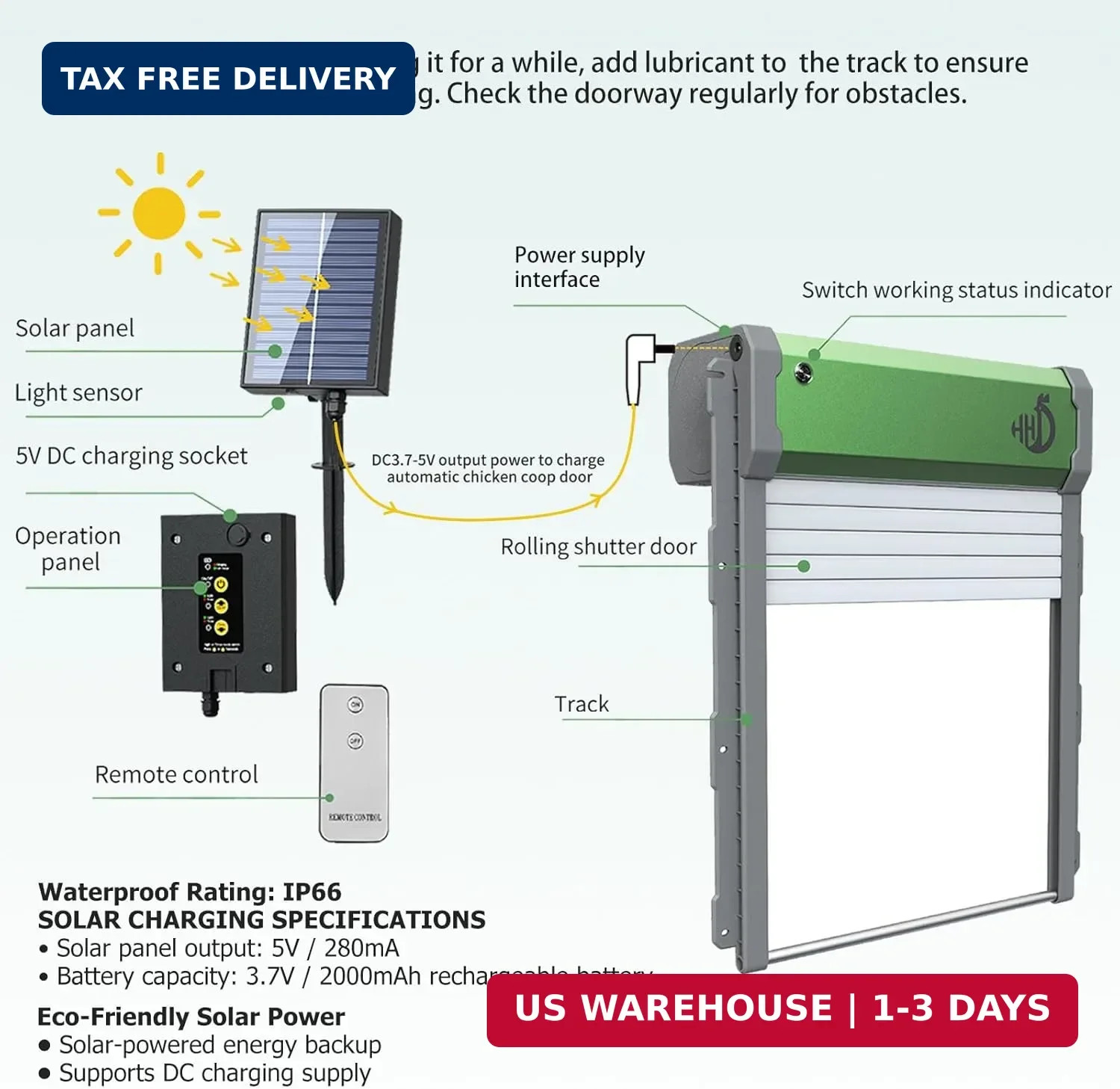 Solar-Powered Automatic Chicken Coop Door with Timer, Light Sensor & Remote Cont