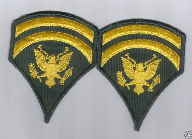 US ARMY SPECIALIST 6 SPEC 6 RANK VIETNAM ERA FULL SIZE MALE CHEVRON - 1 PAIR