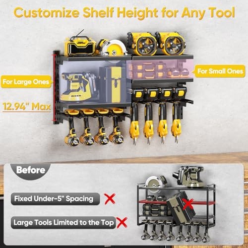 Large Modular Power Tool Organizer Wall Mount With 6 Adjustable Shelf, Heavy