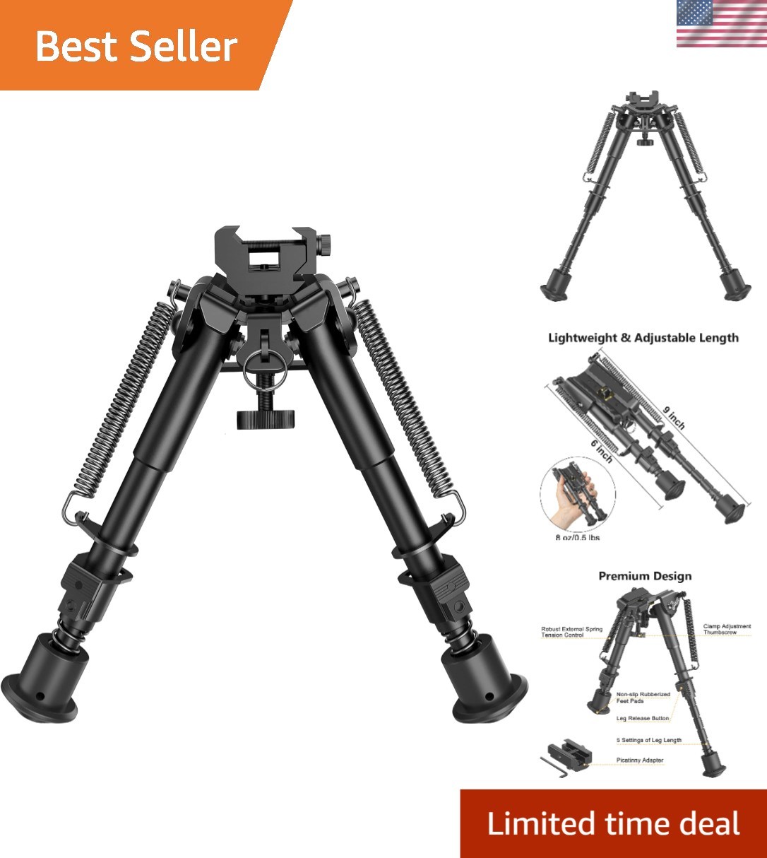 Tactical 6-9 Inches Bipod with Picatinny Adapter for Enhanced Shooting Stability