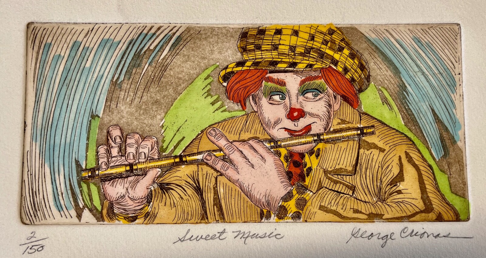 George Crionas SWEET MUSIC Hand Signed Limited Edition Color Art Etching