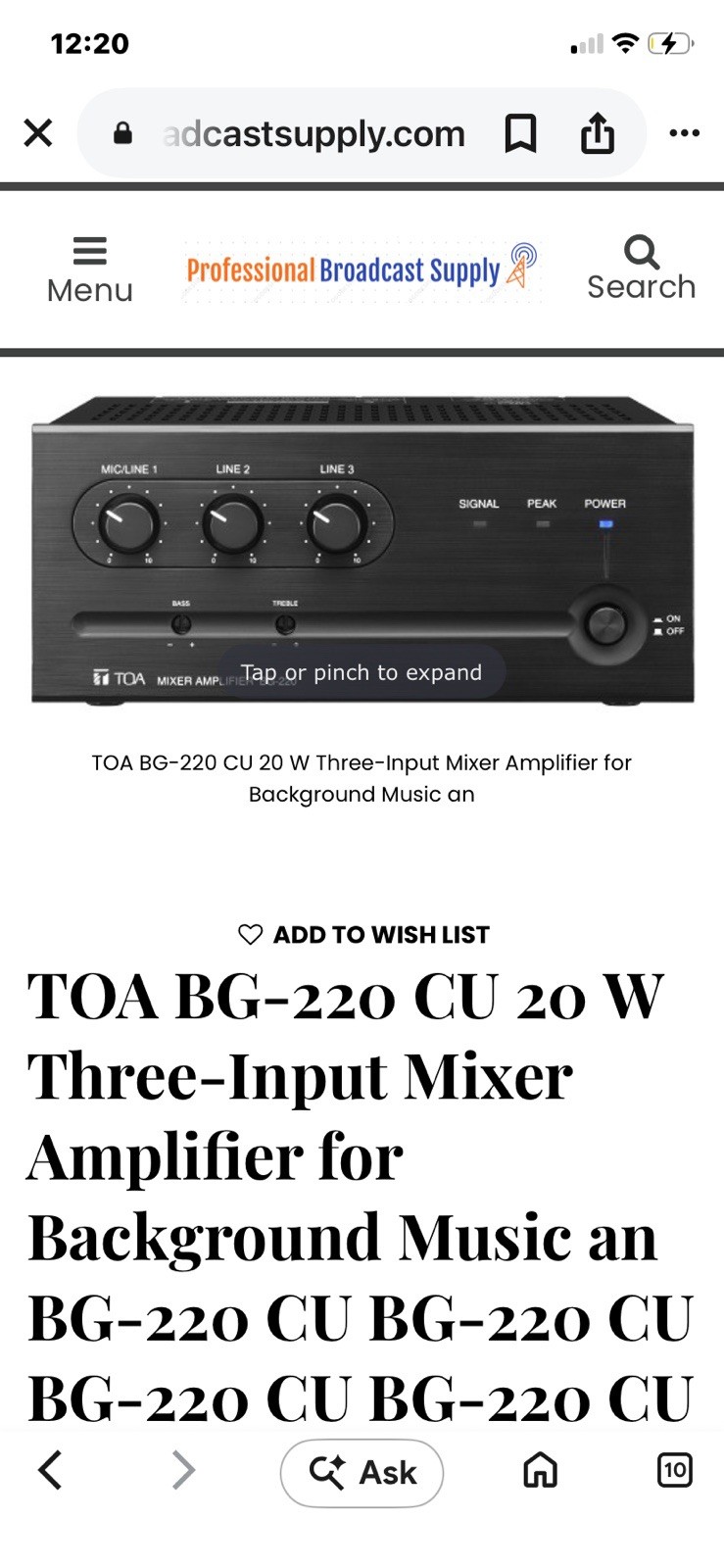 TOA mixer amplifier bg-220