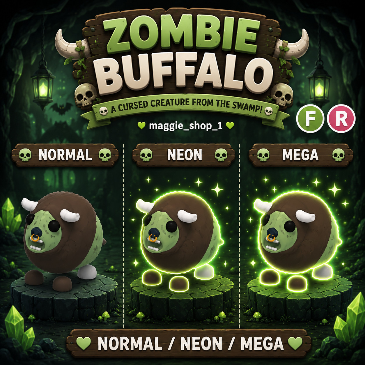Zombie Buffalo FR Normal/Neon /Mega ✨ Adopt From Me Today ✨ Top Picks