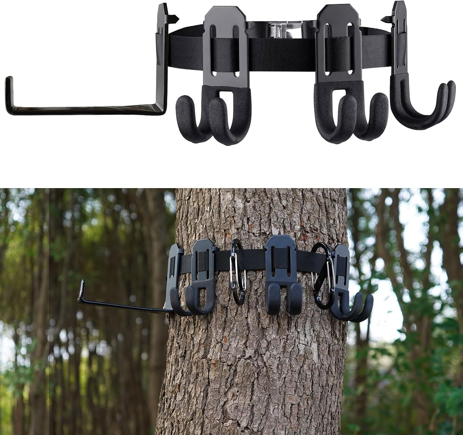 Treestand Strap Gear Hangers Comes with 3 Metal Gear Hooks and 1 Bow Hanger, for