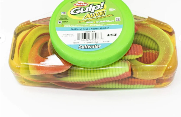Berkley Gulp Alive Saltwater Grub 6" Pint Tub Nuclear Chicken GASPG6-NCR