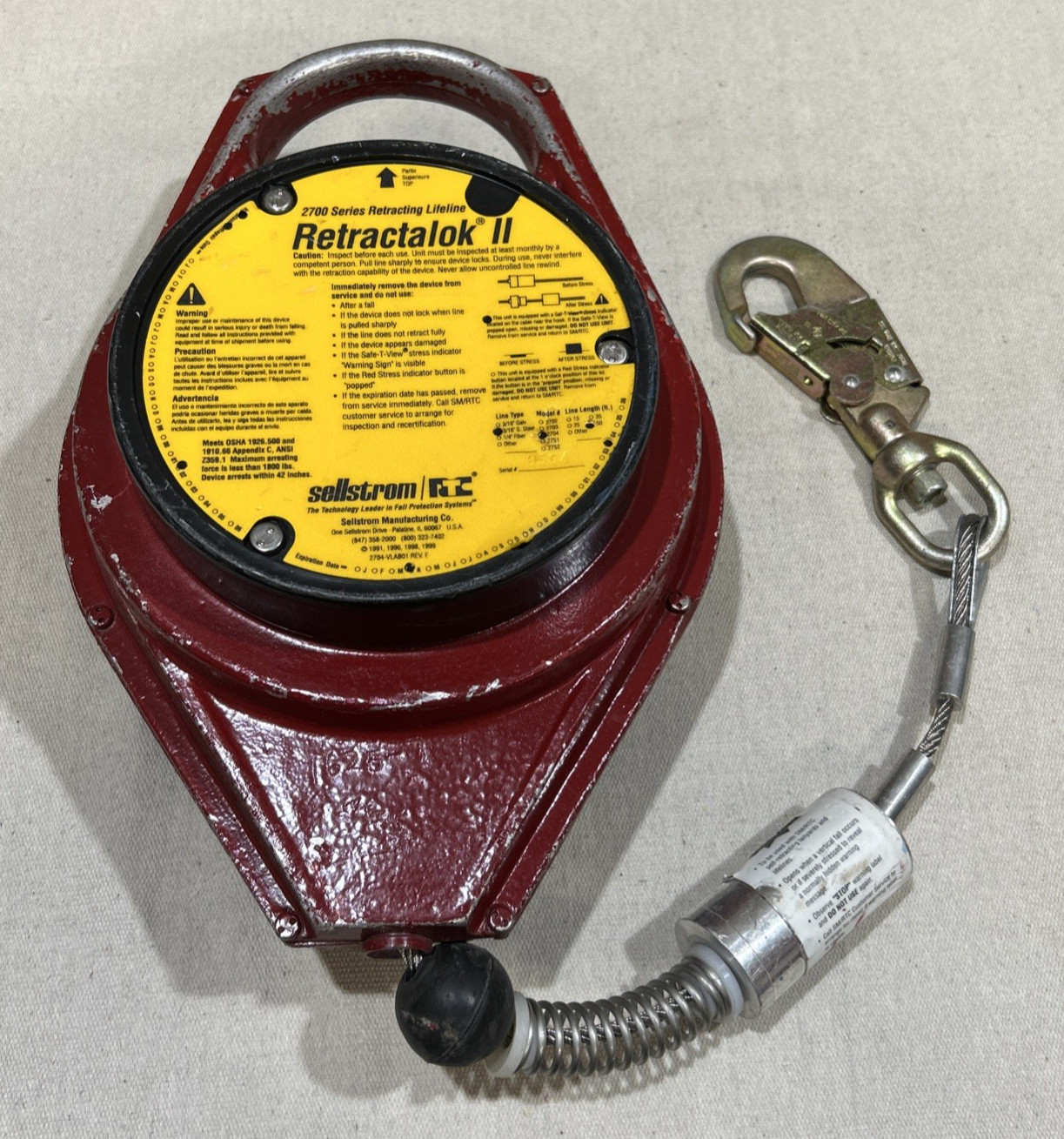 Retractalok II - 2700 Series Retracting Lifeline by Sellstrom Mfg. - Model 2704