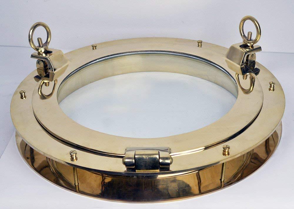 20” Solid Brass Heavy Porthole Window with 2" Deep Flange - Functioning