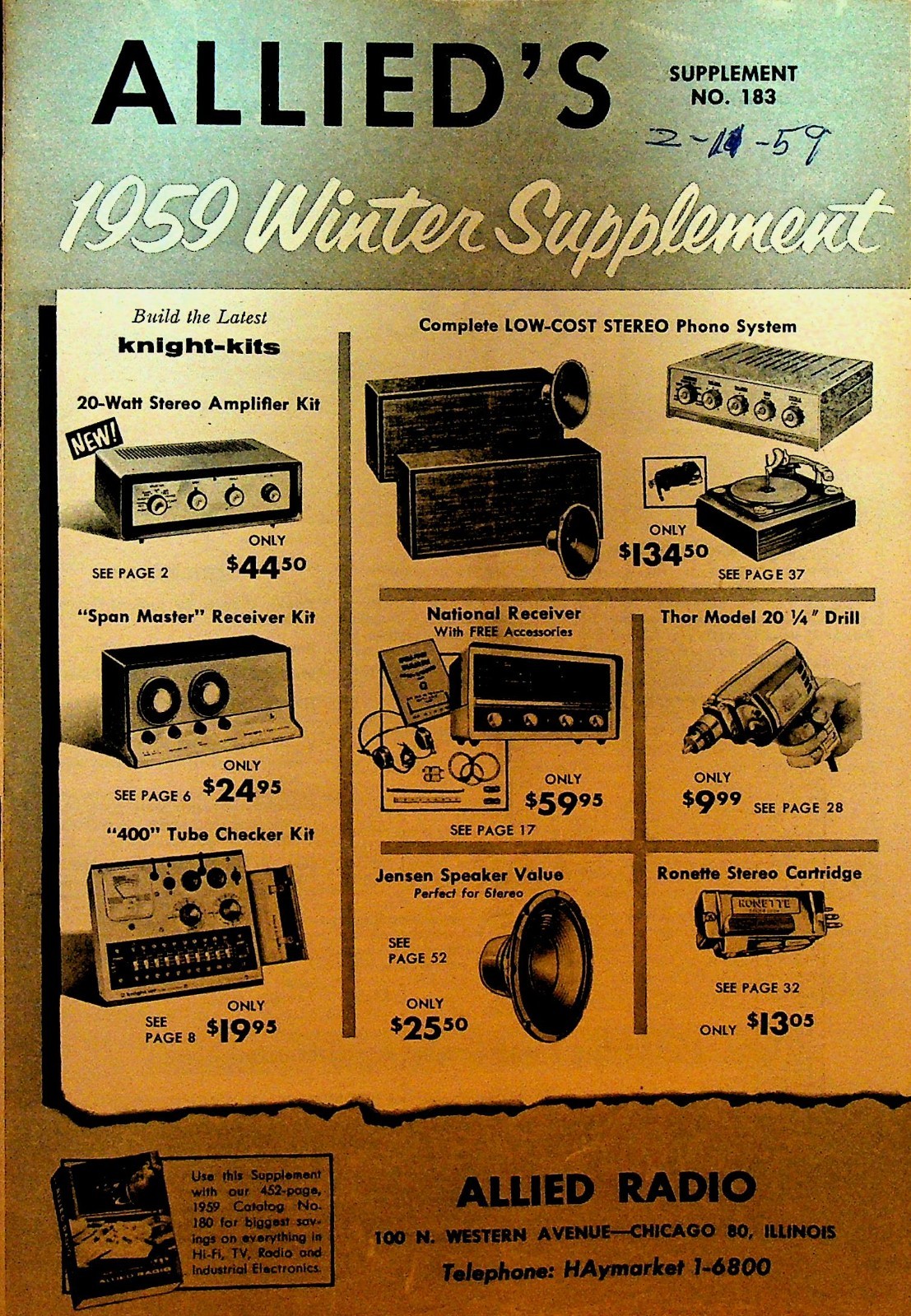 Allied Radio 1959 Winter Supplement Catalog #183 Receivers Speakers Tubes