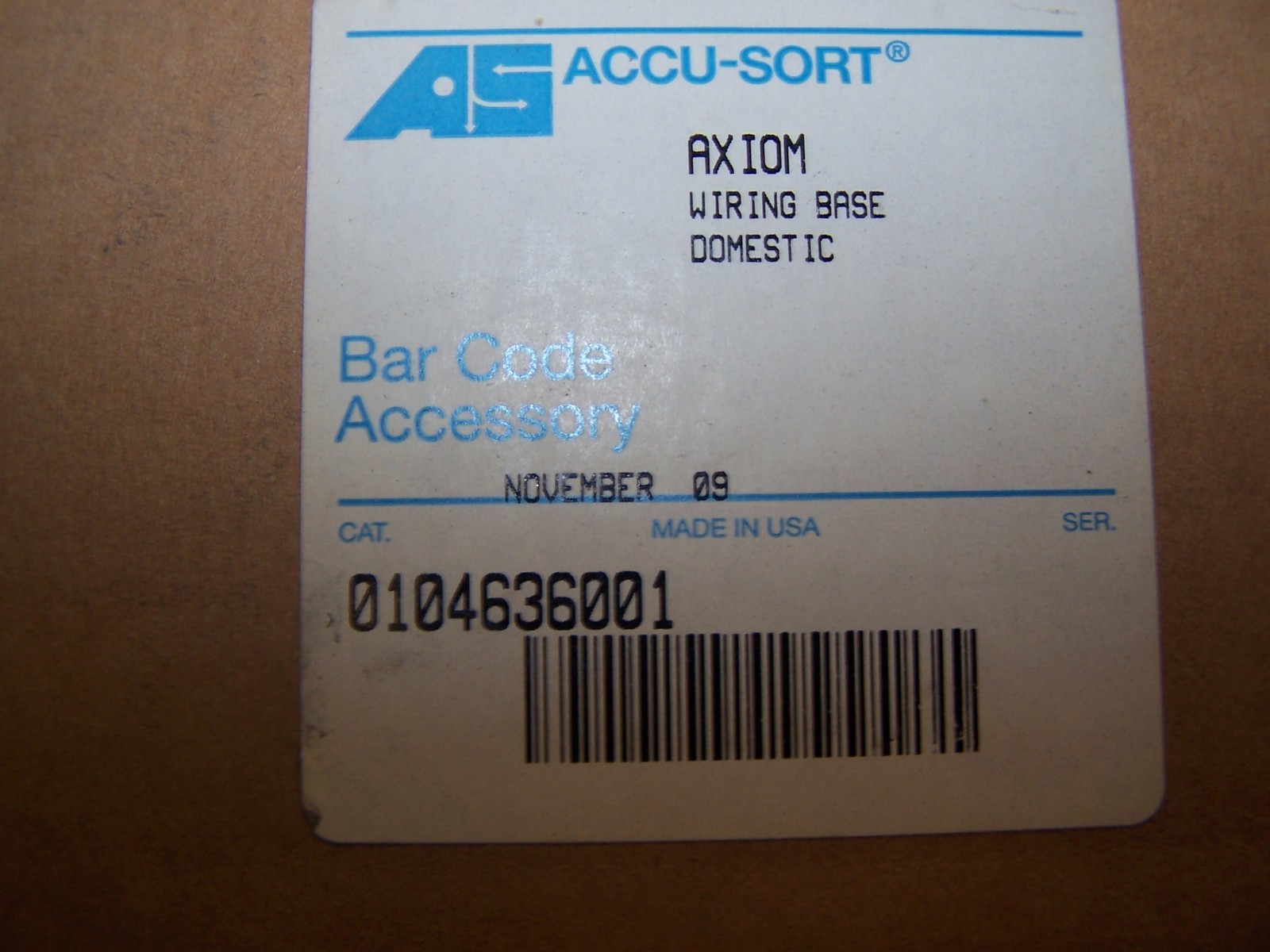 ACCU-SORT 0104636001 BAR CODE SCANNER WIRING BASE AXIOM