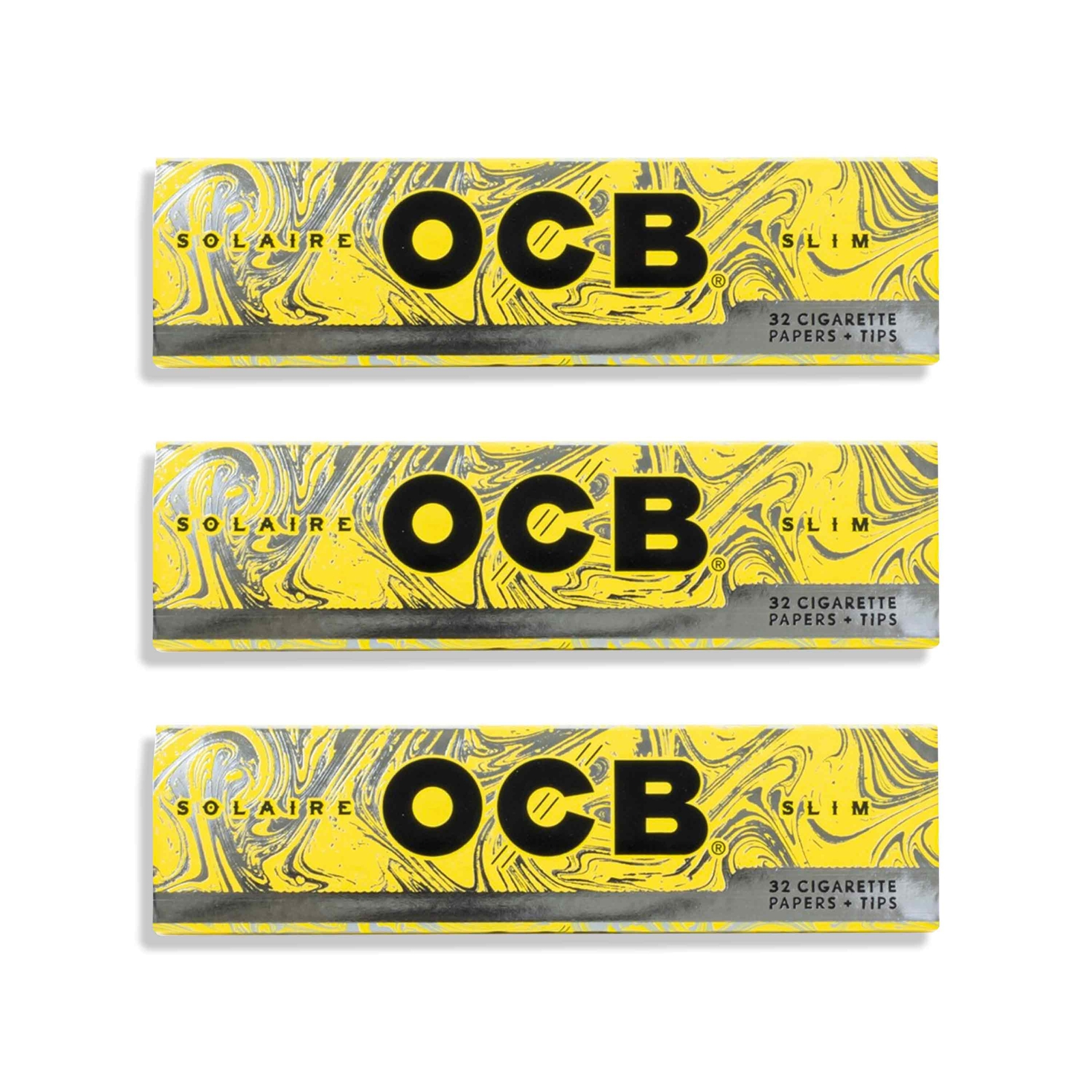 OCB Solaire King Size Slim Rolling Papers + Tips 32 Leaves Each (3 Booklets)
