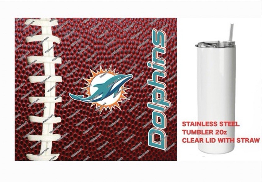 DOLPHINS     - Pig skin Football - Tumbler 20 oz Stainless Steel