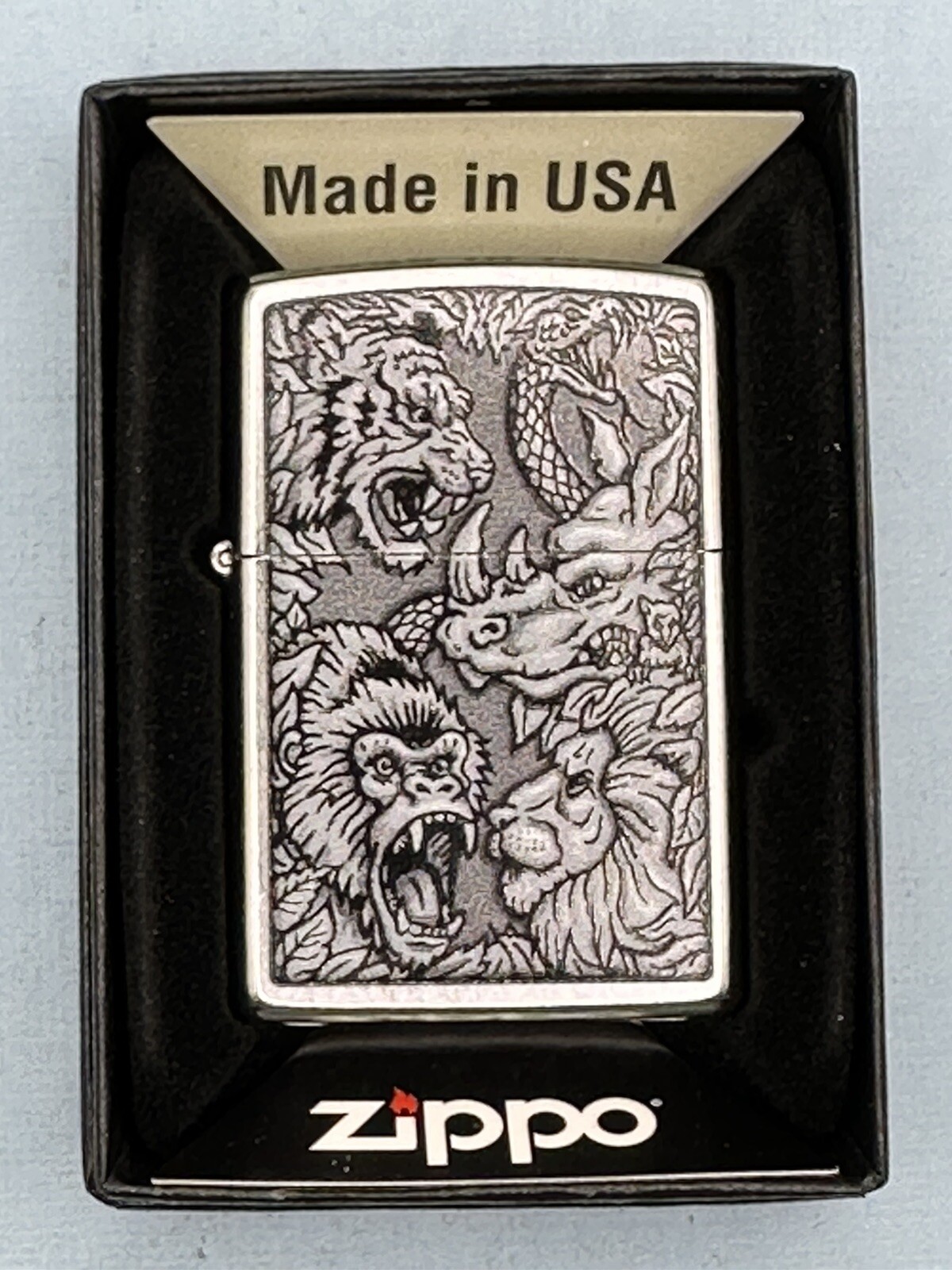 Jungle Design Chrome Zippo Lighter NEW 48567