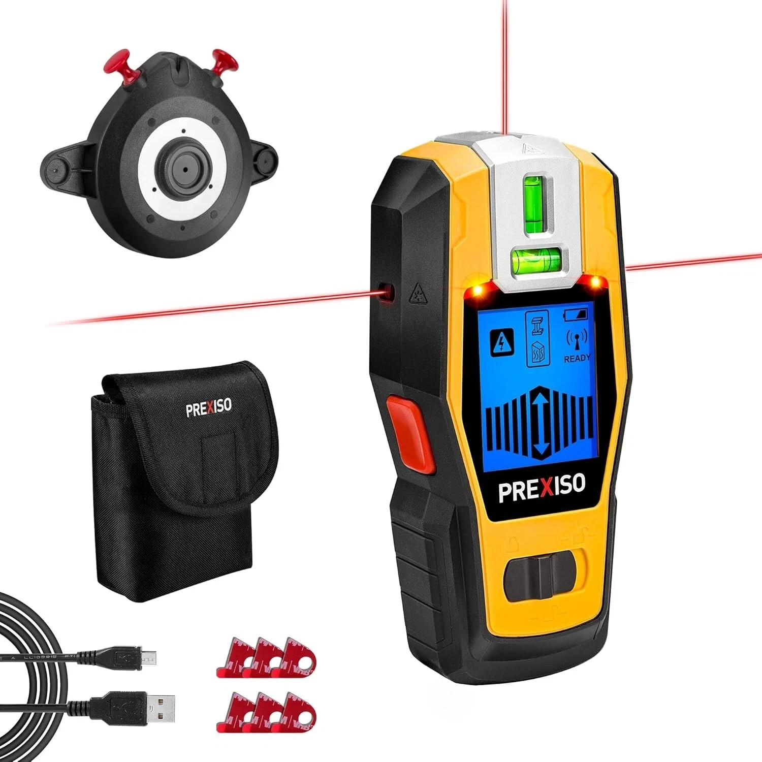 PREXISO 2-in-1 Stud Finder w/ Cross Line Laser Level, Rechargeable Multi Surface