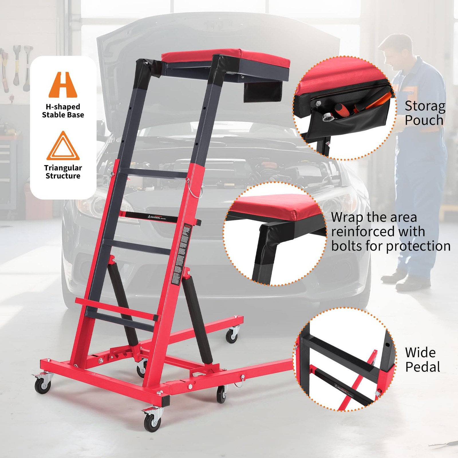 Heavy Duty Adjustable Topside Engine Creeper 400lbs Over-Engine Mechanic Creeper