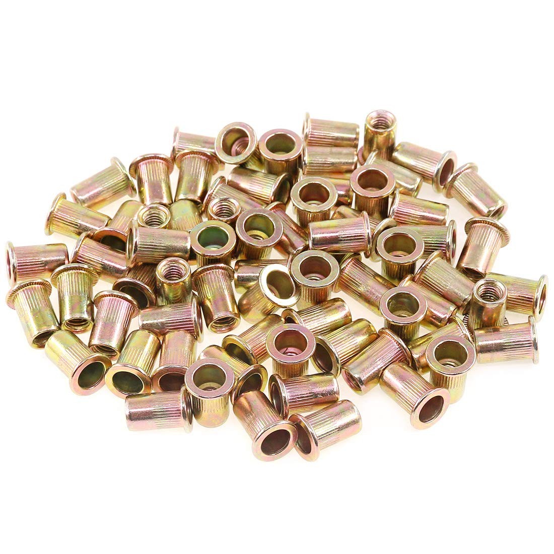 150 PCS M6 Metric Zinc Plated Carbon Steel Flat Head Threaded Rivet Nuts