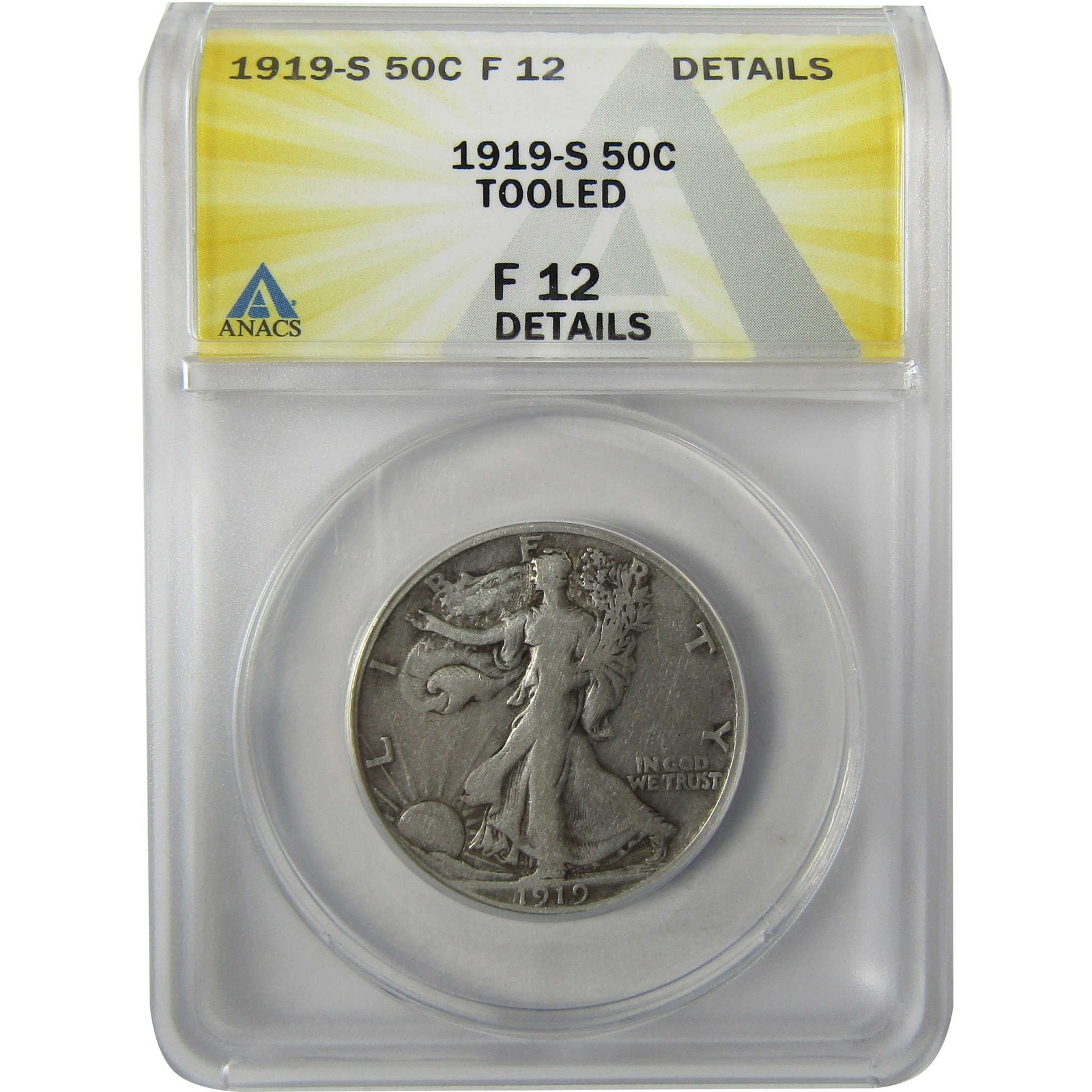 1919 S Liberty Walking Silver 50c F 12 Details ANACS SKU:I27989