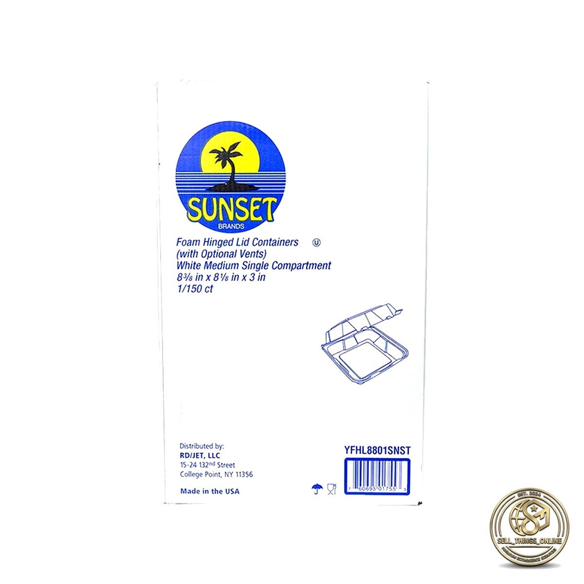 Sunset Foam Hinged Container 8x8in 150ct Clamshell Takeout