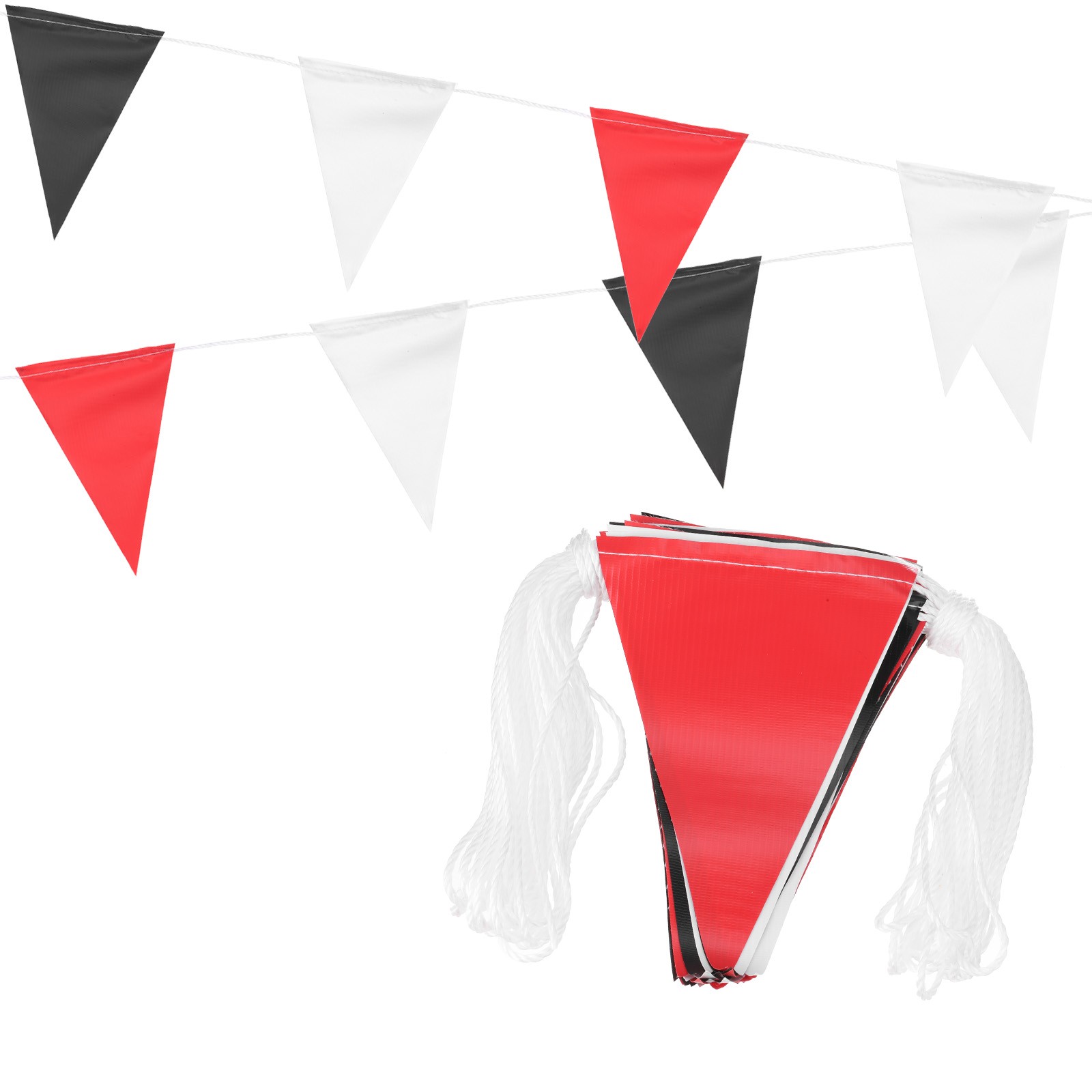 100ft Pennant Banner Flags, Warning Flagging Banner, 45 Flags Red White Black
