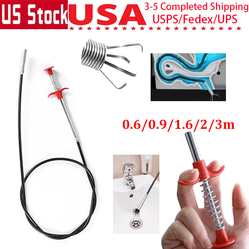 1x Hair Clog Remover Cleaning Tools Spring Pipe Dredging Tool 0.6-3m Drain Snake