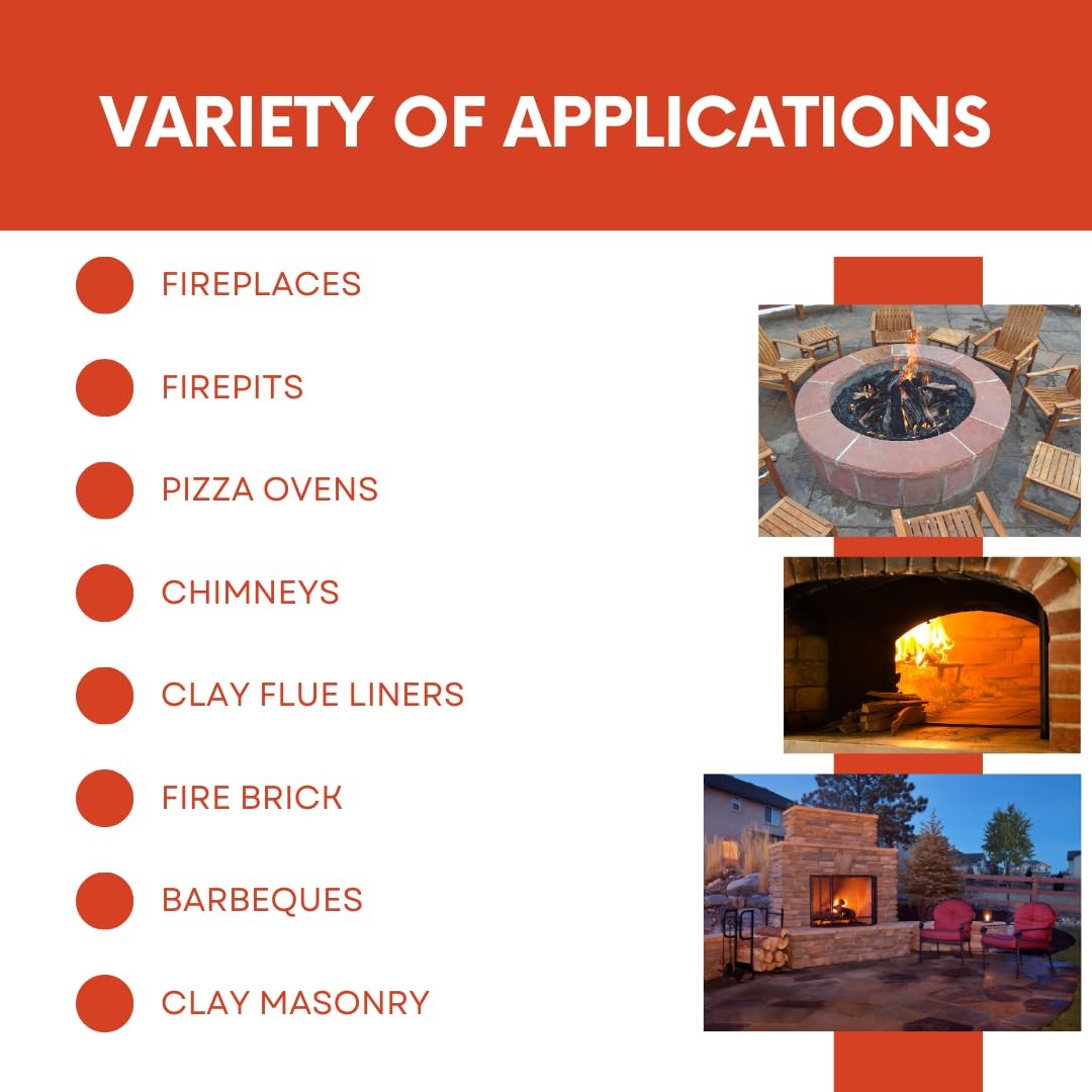 Refractory Mortar - High Temperature Mix for Fireplaces, Fire Pits, Chimneys,...