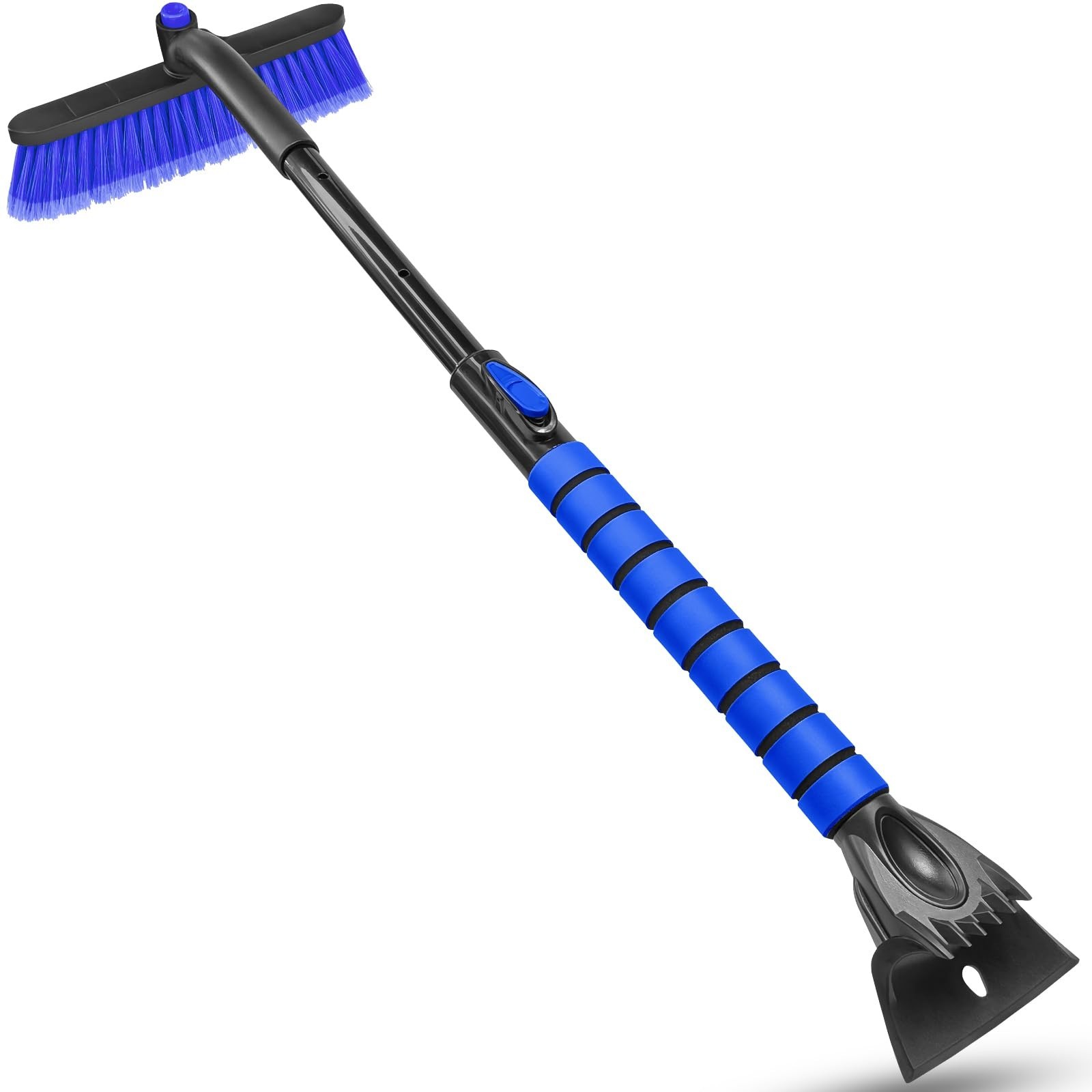 35" Extendable Ice Scraper & Snow Brush for Car Windshield - Foam Grip, Blue