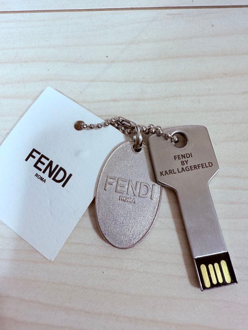 Fendi USB Flash Drive Keychain 3.74GB Silver Karl Lagerfeld Auth