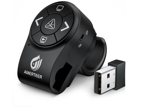 AMERTEER Wireless Presentation Clicker for Powerpoint Presentations, RF 2.4Ghz F