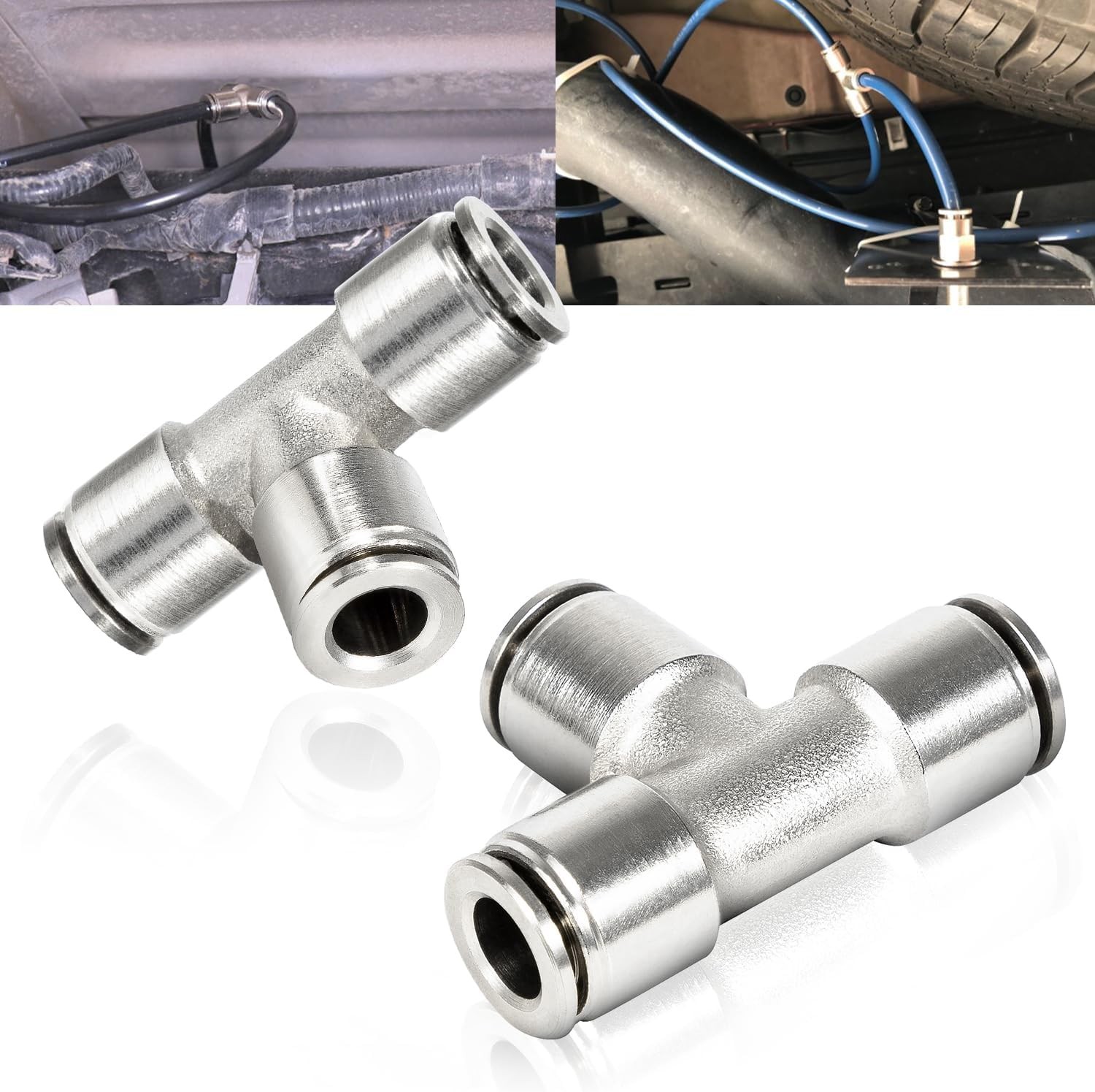 21838 Air Line T-Fittings Union Tee for 1/4" Coupler Push-To-Connect Pack of 2