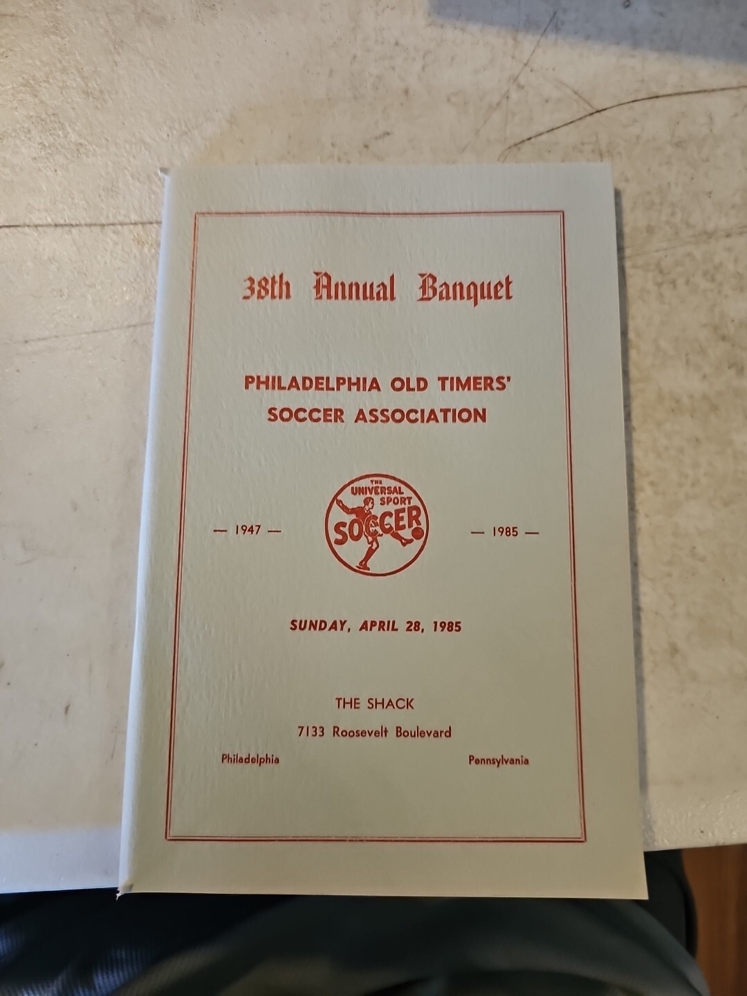 Philadelphia Old Timers Soccer Association 38th Annual Banquet Program  1985