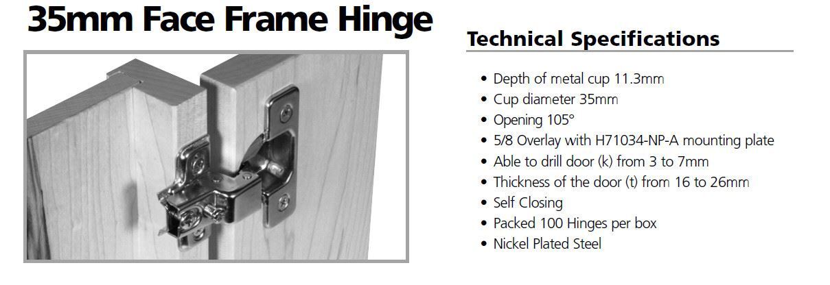 5/8" Overlay Concealed Hinge for Face Frame Cabinets H71037-NP-A