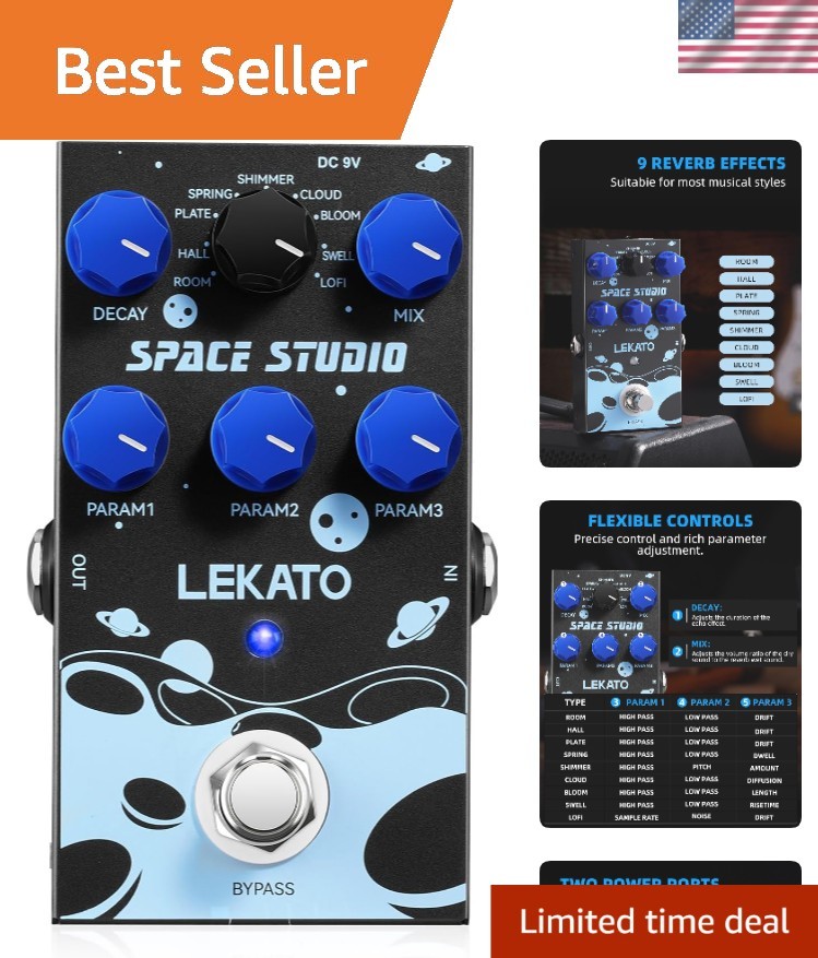 Digital Reverb Effect Pedal with 9 Effects - Perfect for Guitarists & Producers
