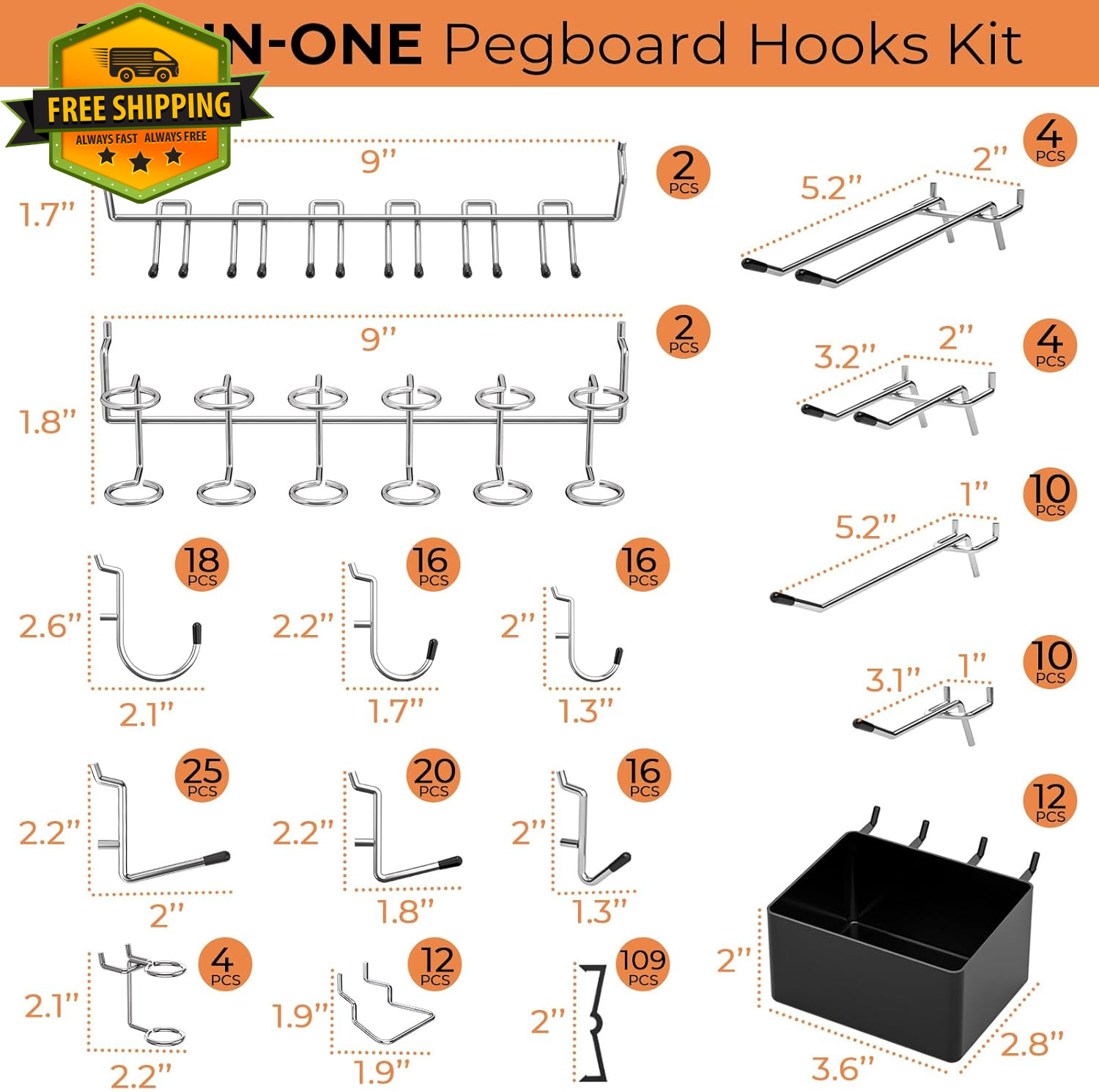 278PCS Pegboard Organizer Kit Garage Tool Storage Hooks & Bins