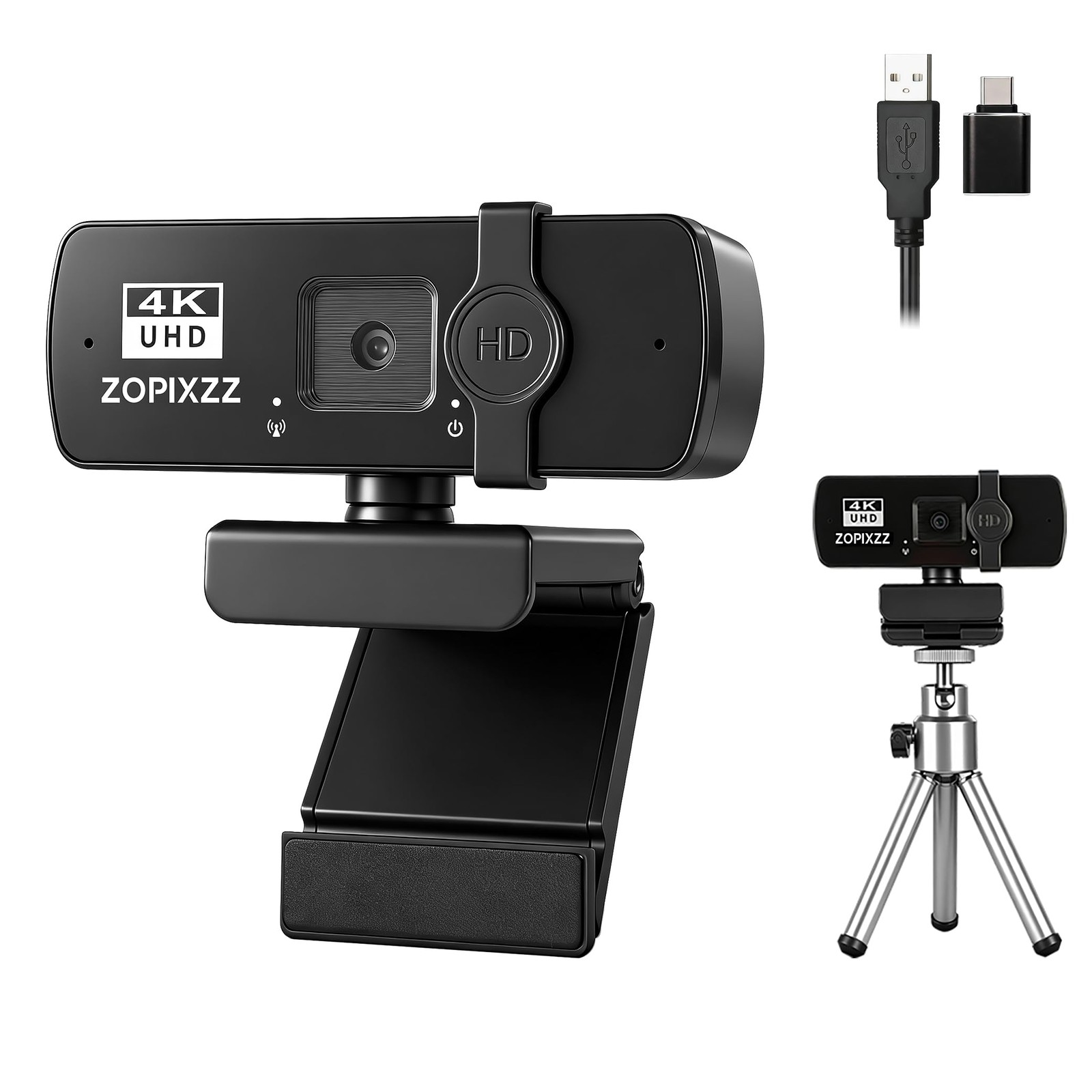 4K Webcam with Tripod, PC Ultra HD Web Camera with Microphone, PDAF Autofocus...