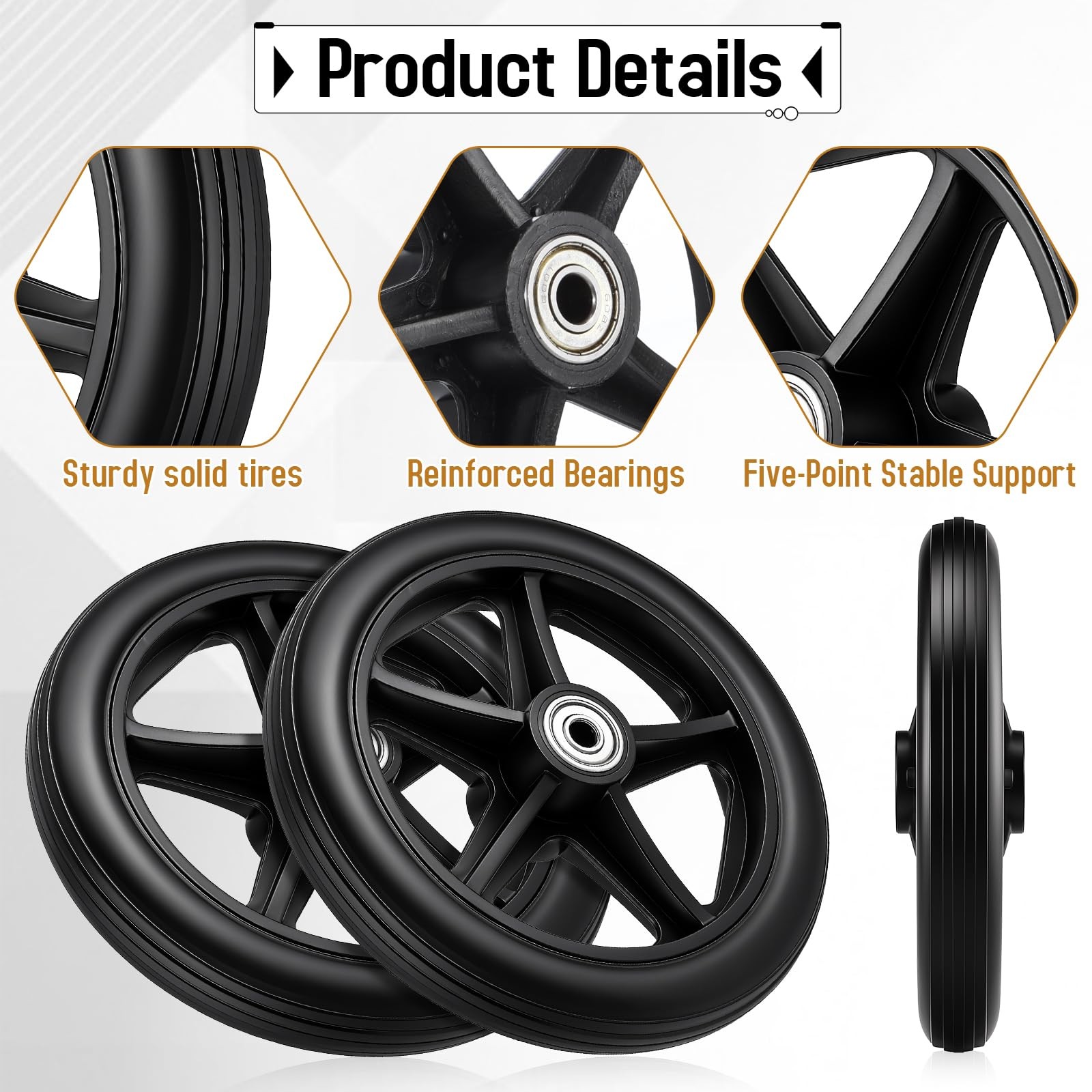 LIQWEI 4 Pack Rubber Wheel Replacement, 6 Inch Solid Wheelchair 6 Inch, Black