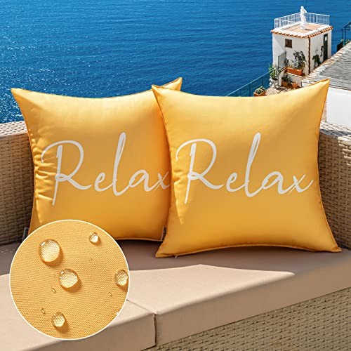 Outdoor Waterproof Throw Pillow Covers Set of 2 18" x 18" (Pack of 2) Yellow