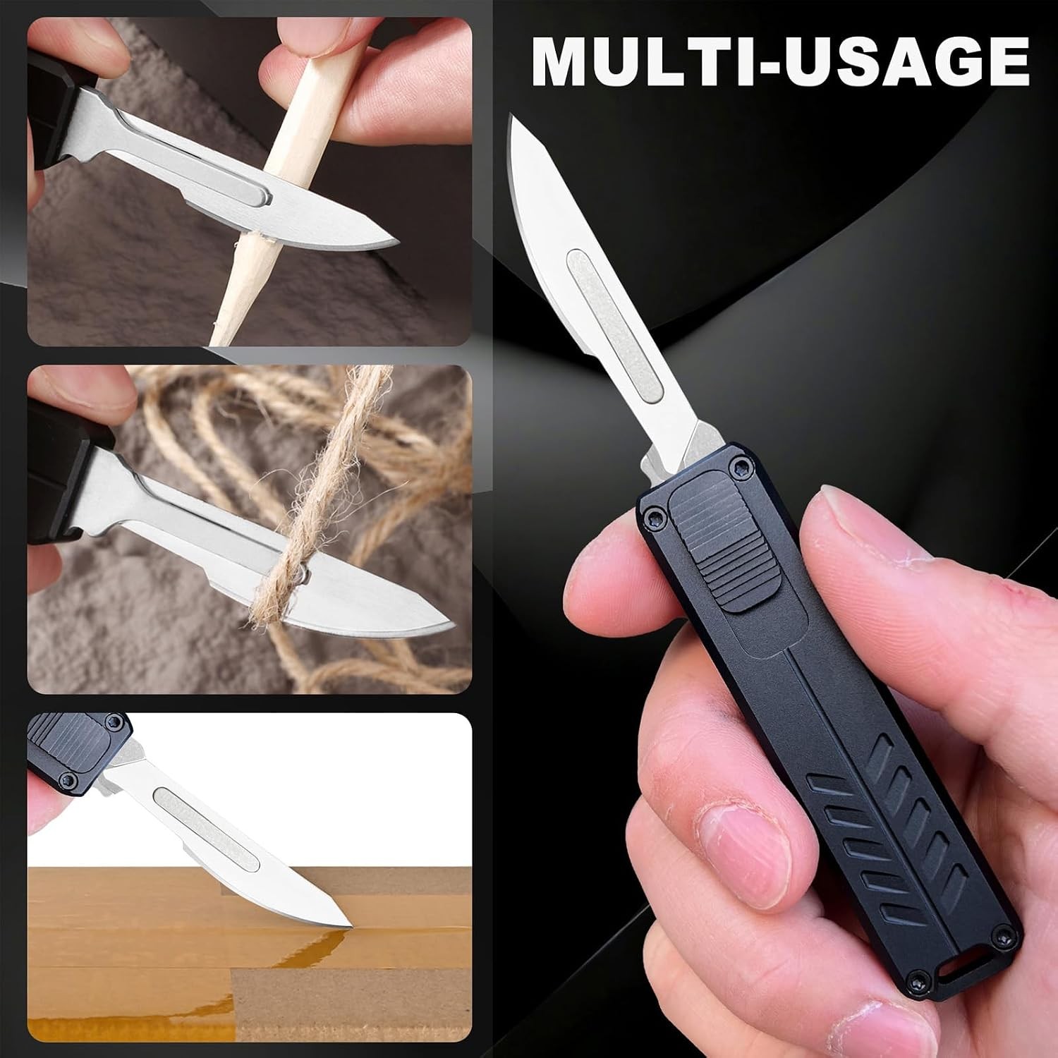 Mini Retractable Utility Knife | Safety Black Automatic Box Cutter, Scalpel