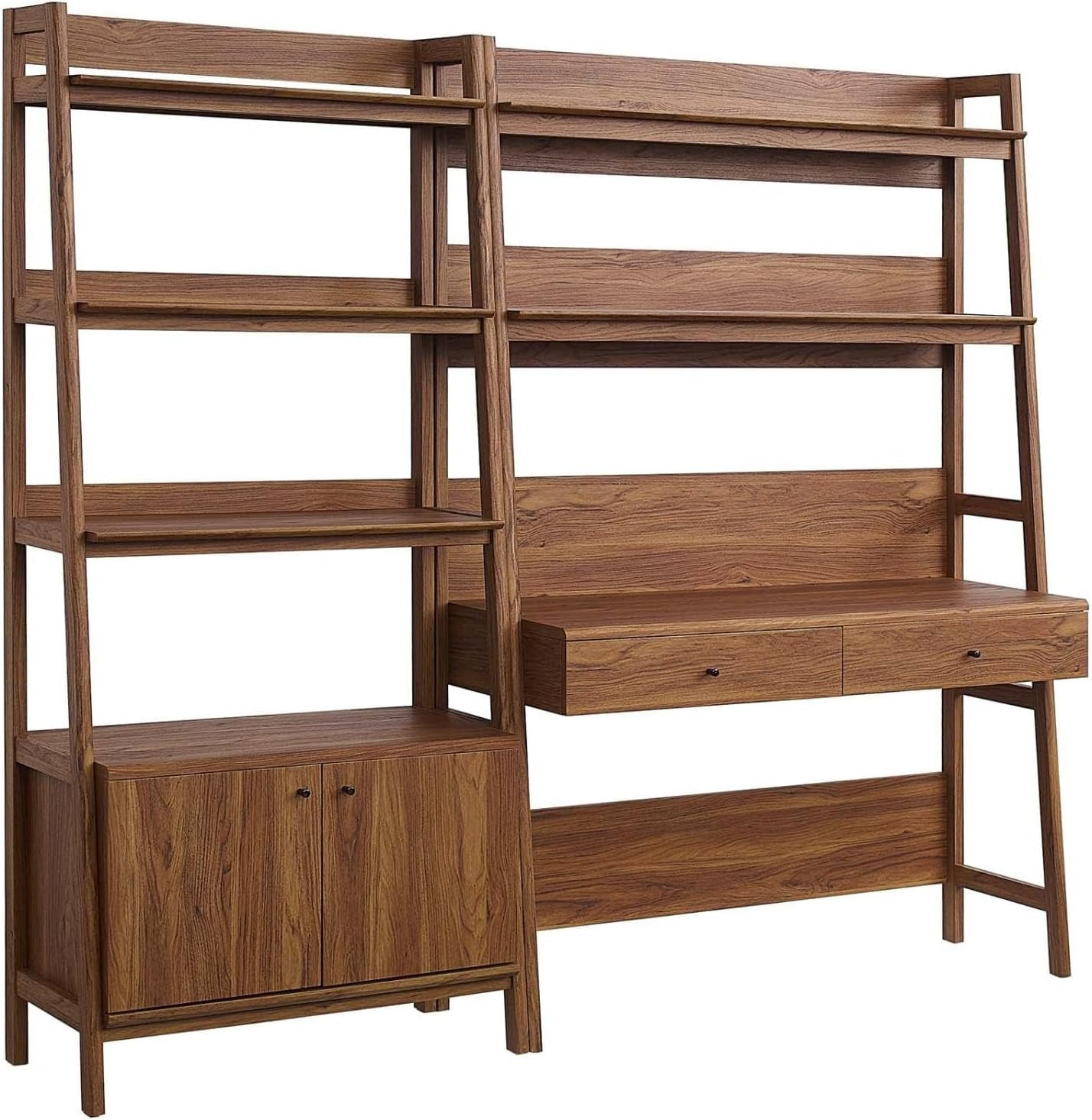 2-Piece Home Office Desk and Bookshelf Display Case in Walnut