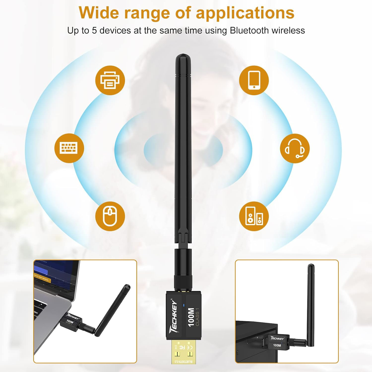 Long Range USB Bluetooth 5.3 Adapter for Desktop PC - 328FT Wireless Transfer -