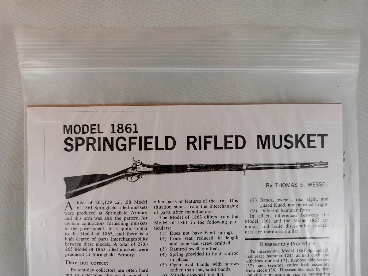 SPRINGFIELD RIFLED MUSKET MODEL 1861 RIFLE BREAK DOWN INSTRUCTION KIT