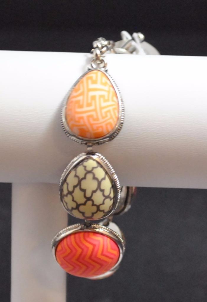Jilzara Papaya Toggle Bezel Bracelet Polymer Clay Beads Handmade Artisan