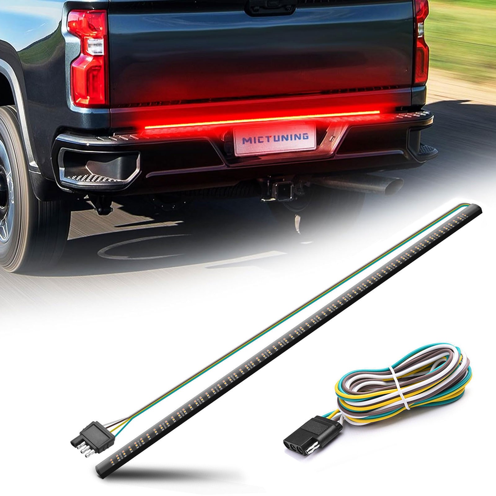 Truck Tailgate Light Strip 48" Triple Row 360 LED Strip Red Running Brake Lights