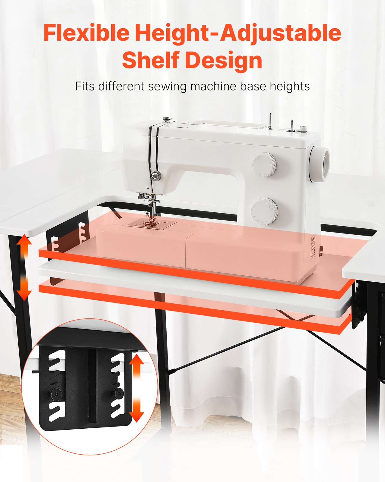 VEVOR Sewing Table Multipurpose Sewing Machine Table with Foldable Side Shelf