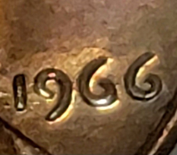 1966 No Mint Mark Lincoln Penny RED COIN  LETTERS ON  RIM