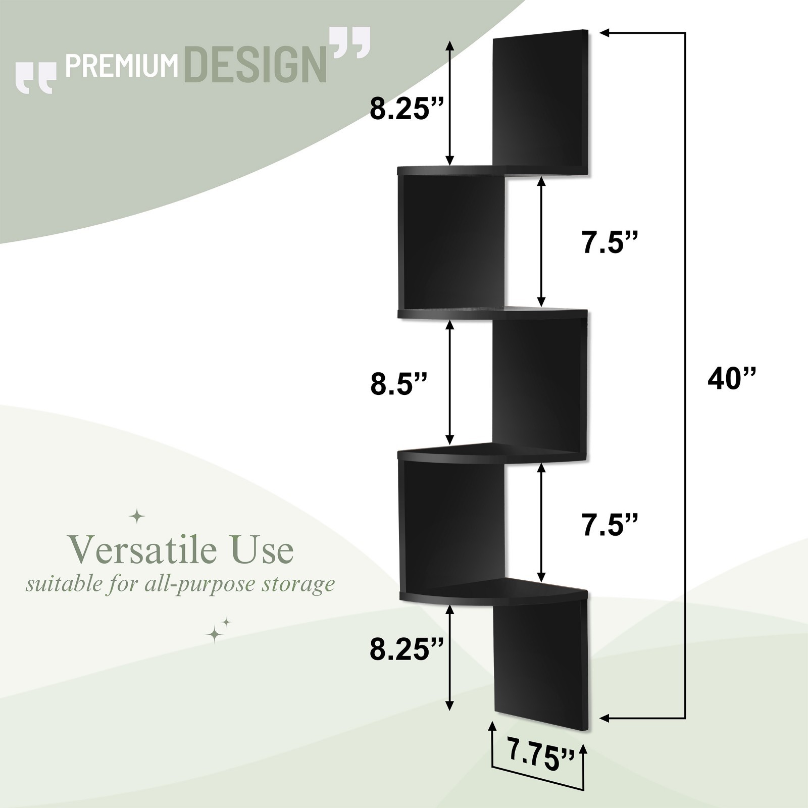 5-Tier Zig Zag Geometric Corner Wall Book Shelf Unit, Floating Wall Shelf