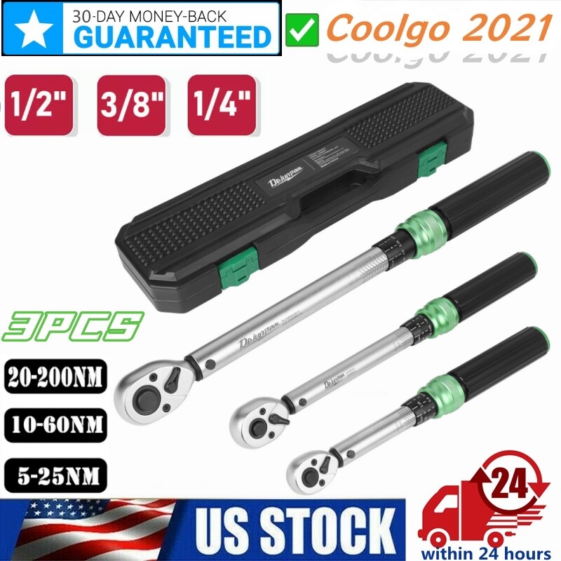 ✅3Pcs Torque Wrench Set, 1/4'' & 3/8'' & 1/2'' Drive Click Torque Wrench 5-200Nm