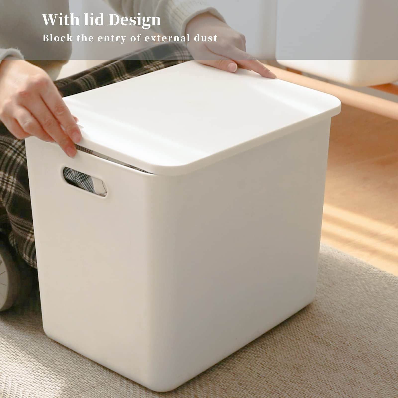 Plastic Storage Baskets Bins Boxes With Lids,Organizing Container White Stora...