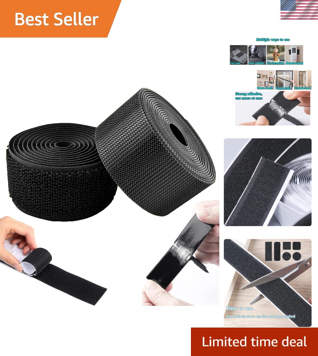 Extra Wide 2-Inch Heavy Duty Hook and Loop Tape - 16.4 Ft Long for All Surfaces