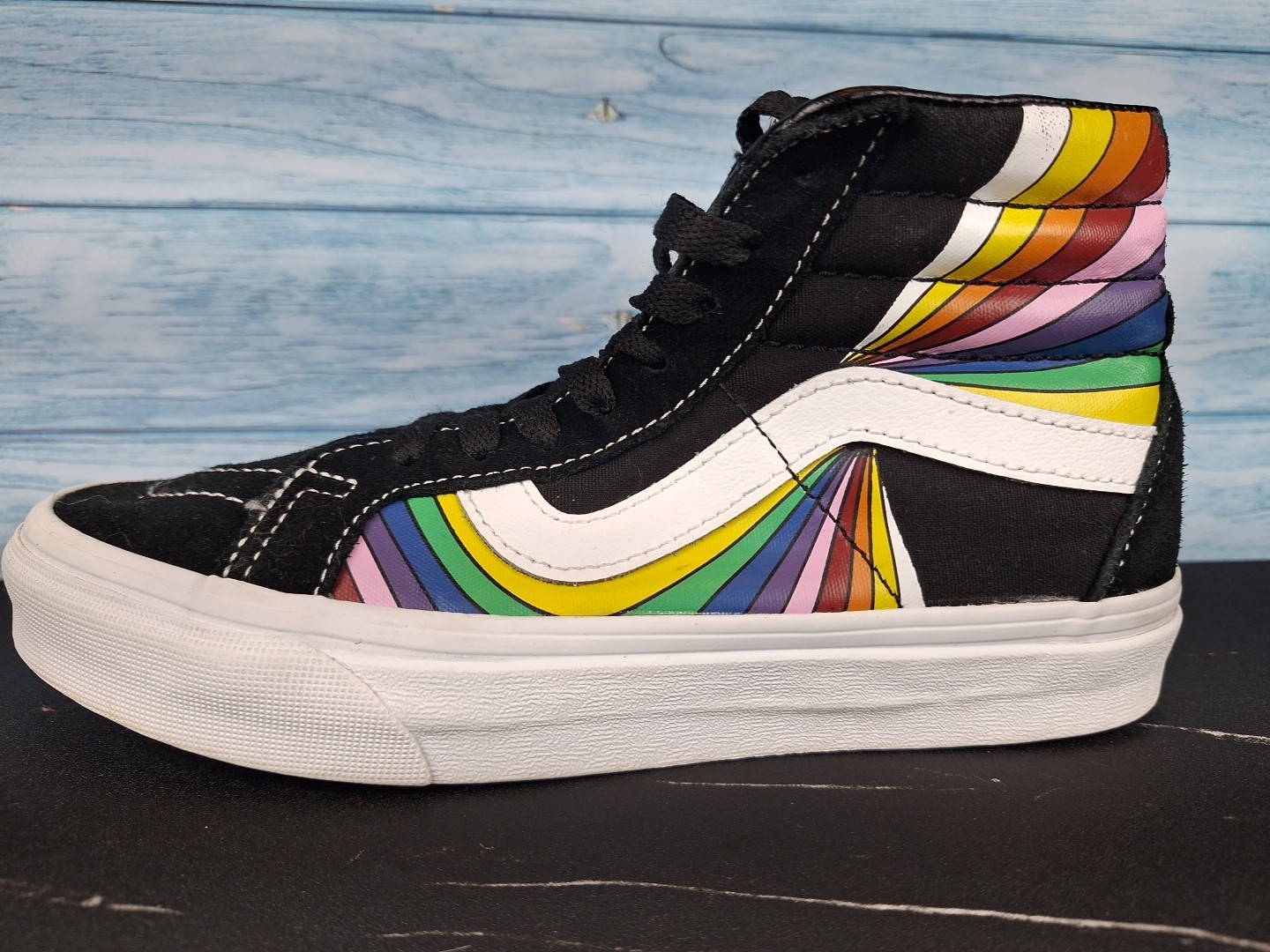 Vans Sk8-Hi Refract Black Multi Rainbow High Top Skate Sneakers M 5 W 6.5