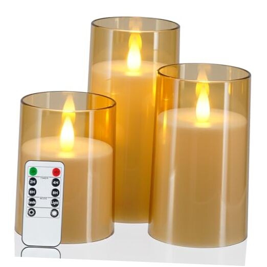 Realistic Flickering Flameless Candles, Battery Operated D3"xH4"5"6" Gold